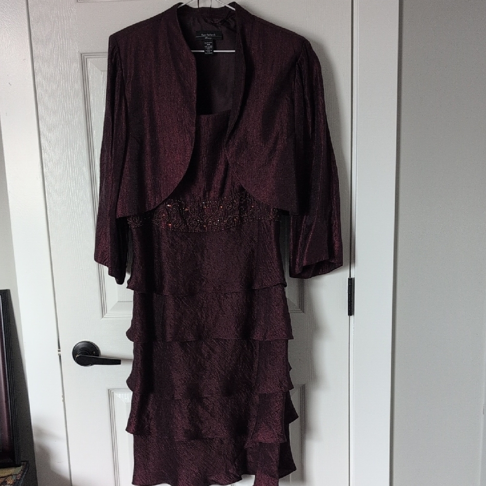 Avenue Plum Tiered Midi Dress with Cropped Jacket - Plum